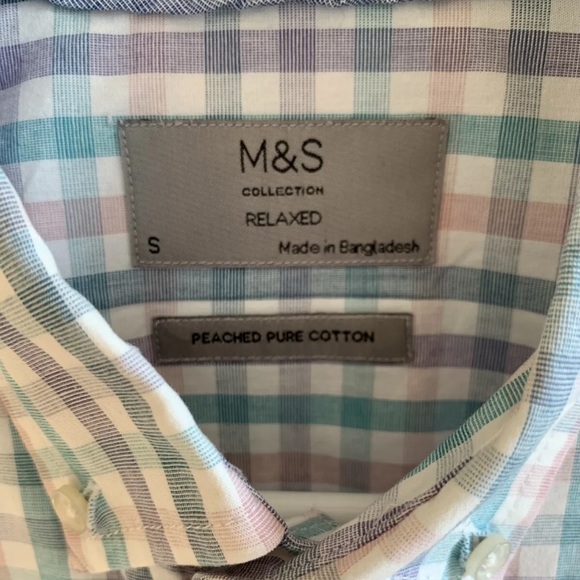 M&S Collection Relaxed Fit 100% Pure Cotton Small Checked Short Sleeve Shirt - Picture 4 of 8